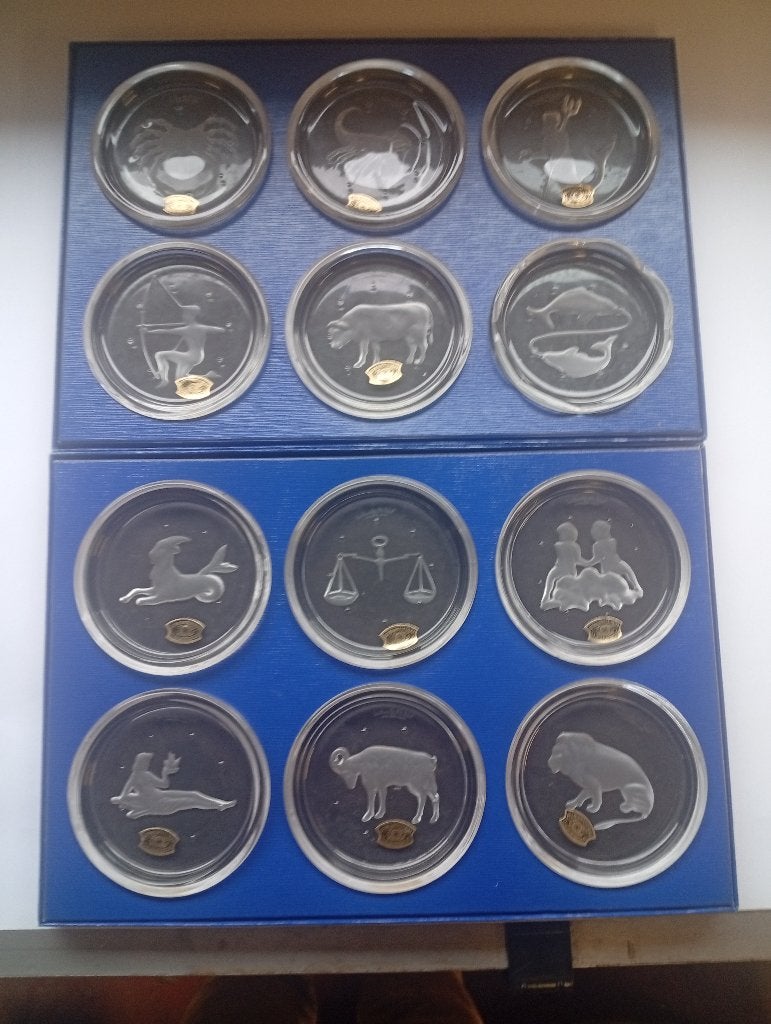 12 vintage kristallen onderzetters Val Saint-Lambert Zodiac, Ophalen of Verzenden