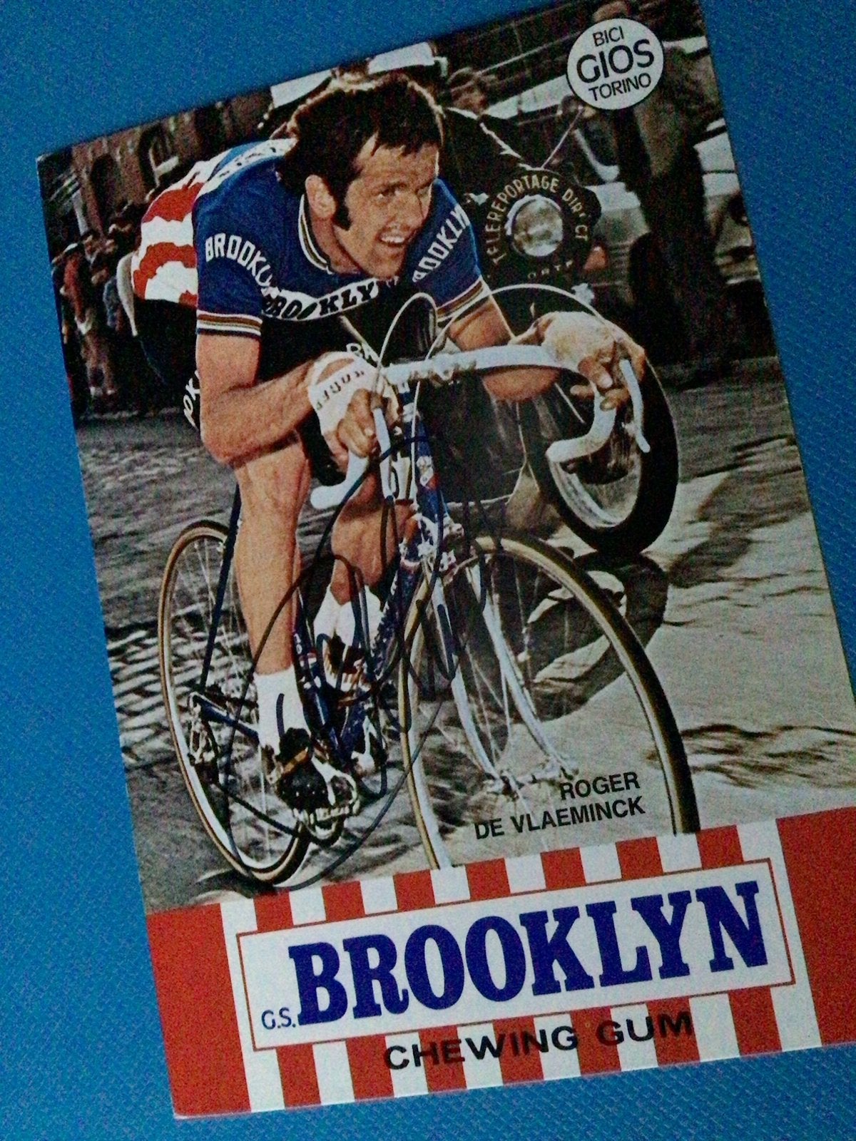 Wielerkaart team gios brooklyn roger de vlaeminck signe, Enlèvement ou Envoi, Comme neuf
