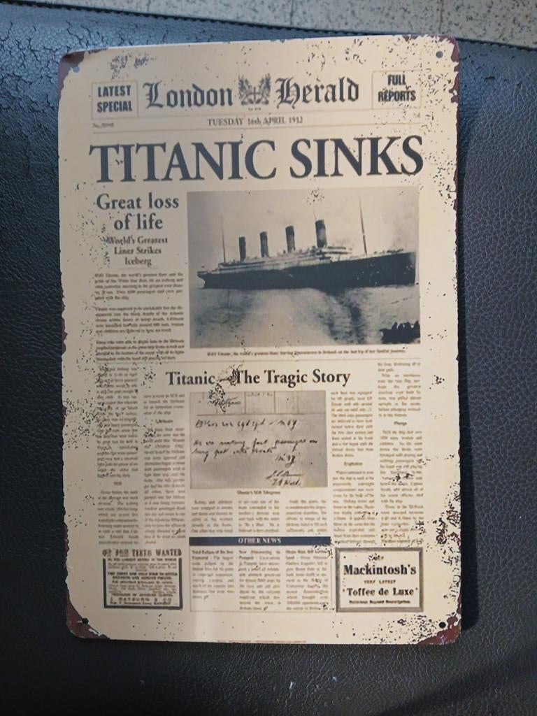 Plaque en métal Titanic en zinc de 20 x 30 cm, Enlèvement ou Envoi