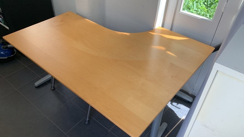Houten hoekbureau (verstelbaar in hoogte), Huis en Inrichting, Ophalen, 160 cm, Gebruikt, Hout