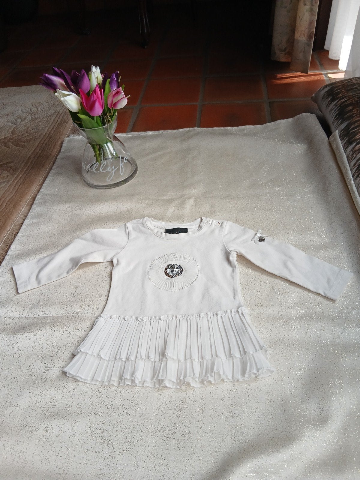 Le Chic witte longsleeve met lovertjes – Maat 74Beschrijving, Enlèvement ou Envoi
