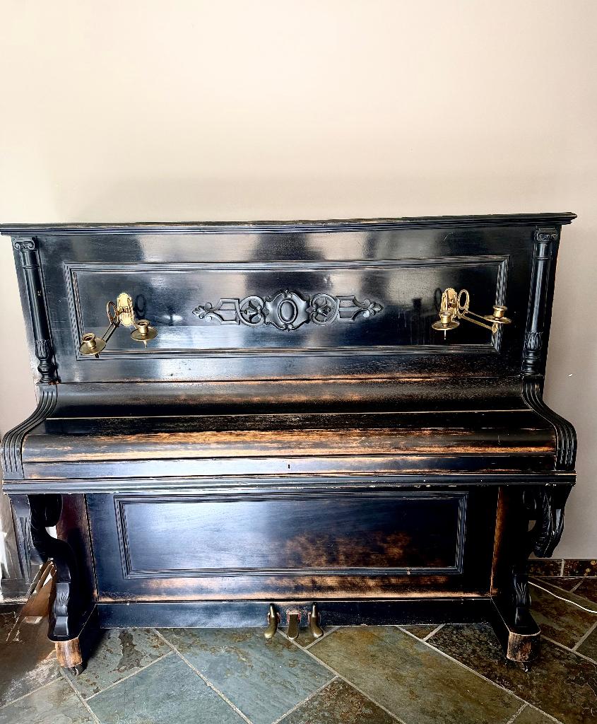 Authentieke Louis Derdeyn piano, Muziek en Instrumenten, Ophalen, Gebruikt, Zwart, Piano