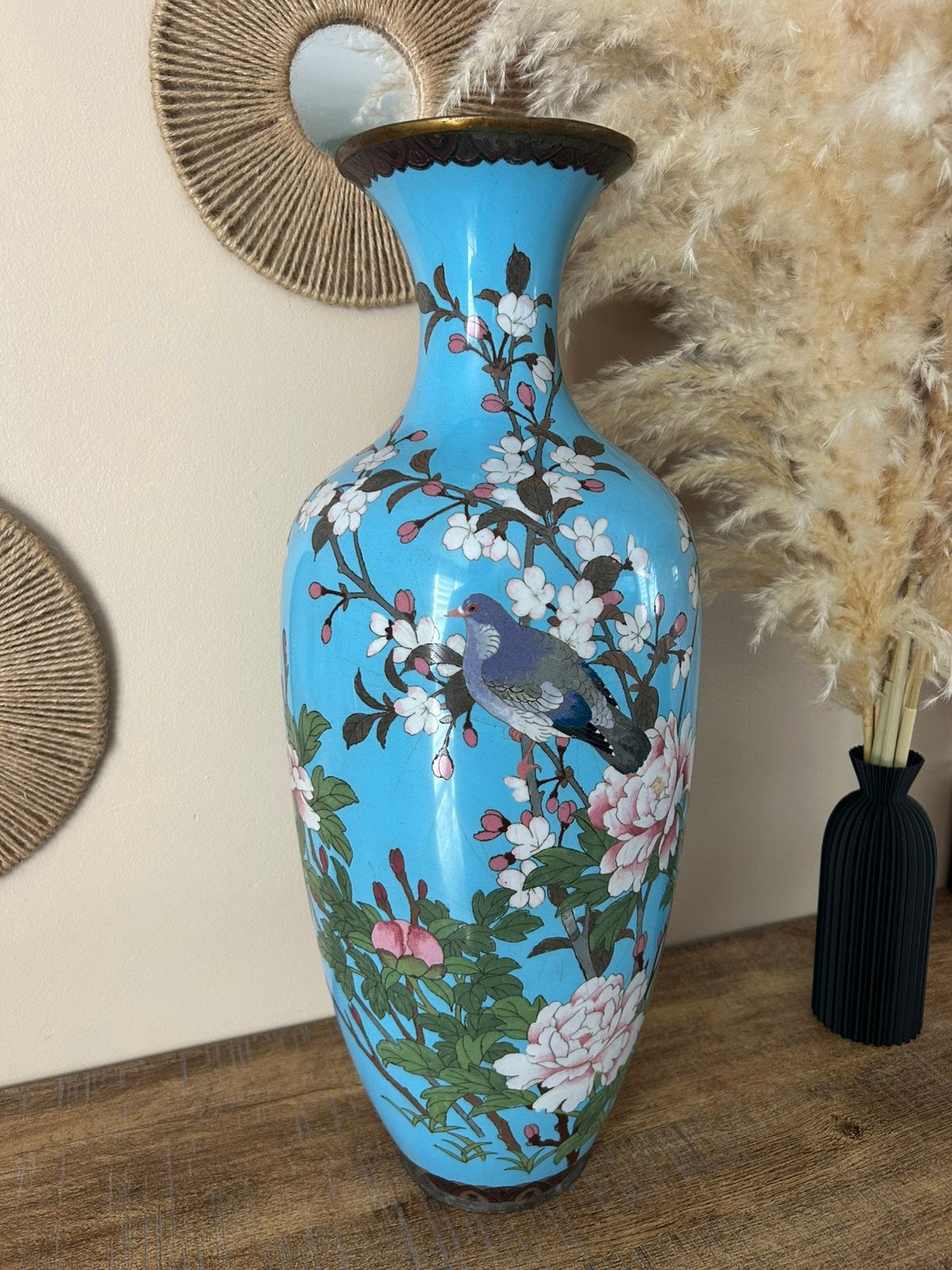 Grand Vase de Parquet Ancien en Émail Cloisonné - 60cm, Enlèvement
