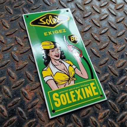Frans Emaille Schild SOLEXINE BP Benzine Reclamebord Vintage, Envoi, Utilisé, Panneau publicitaire