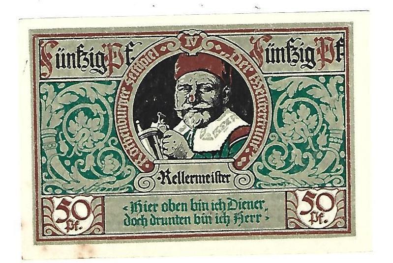 *notgeld rothenburg  50 pfennig 1142.2a/4 cat val  2  euro, Postzegels en Munten, Verzenden, Duitsland, Los biljet