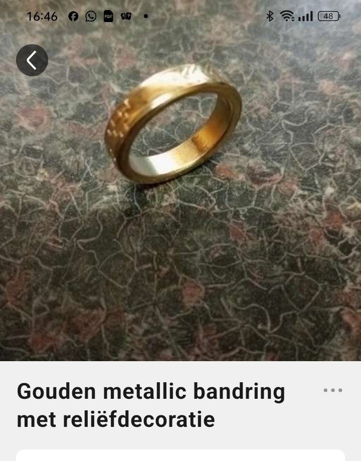 gouden metallic bandring met decoratie, Ophalen of Verzenden, Goud