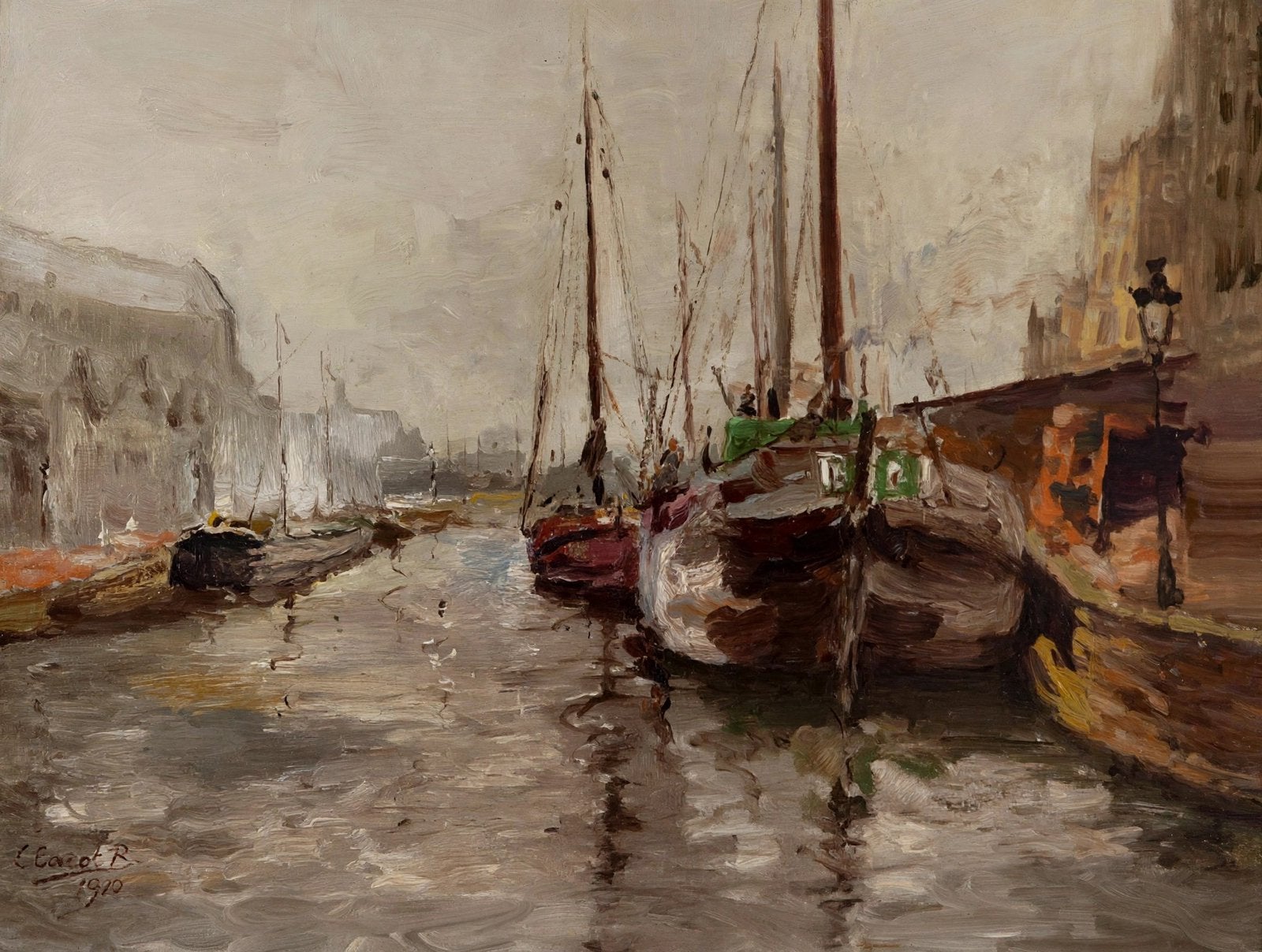 René Clarot (1882 - 1972) - "Bateaux au Port", Enlèvement ou Envoi, Toile