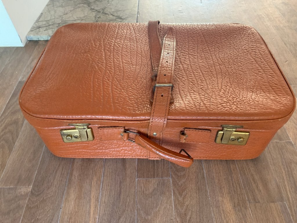 Valise rigide VINTAGE camel – Intérieur tartan écossais, Moins de 35 cm, Enlèvement, Utilisé, Autres matériaux