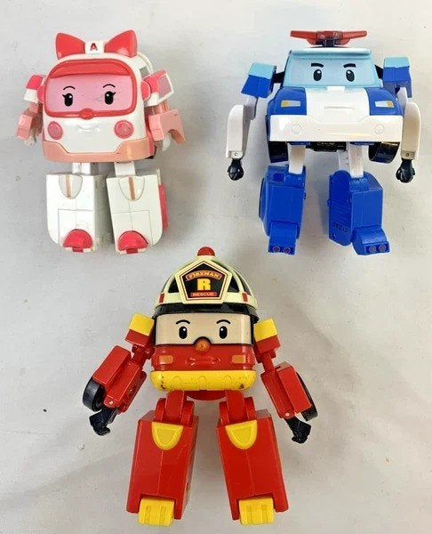 Figurines argentées Robocar Poli Amber Roy Robot Transformer, Autres générations, Envoi, Comme neuf, Autres races