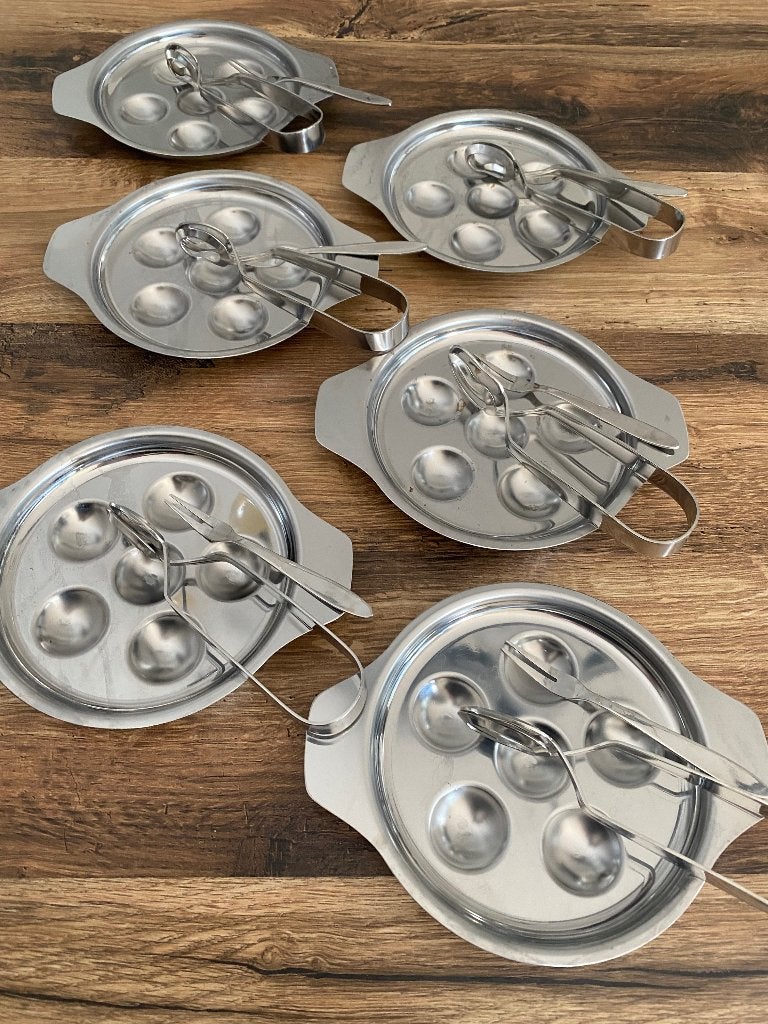 Escargots schaaltjes 6 stuks met bestek, Maison & Meubles, Comme neuf, Enlèvement, Autres styles, Balance ou Balances