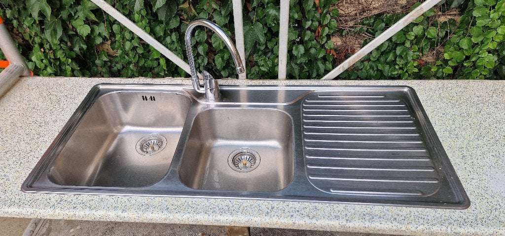 Dubbele spoelbak met mengkraan, merk Franke, Huis en Inrichting, Keuken | Keukenelementen, Ophalen, Gebruikt, 100 tot 150 cm