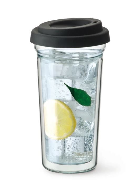 Drinkbeker dubbelwandig glas met siliconen deksel 30 of 40cl, Maison & Meubles, Cuisine | Vaisselle, Neuf, Verre ou Verres, Autres styles