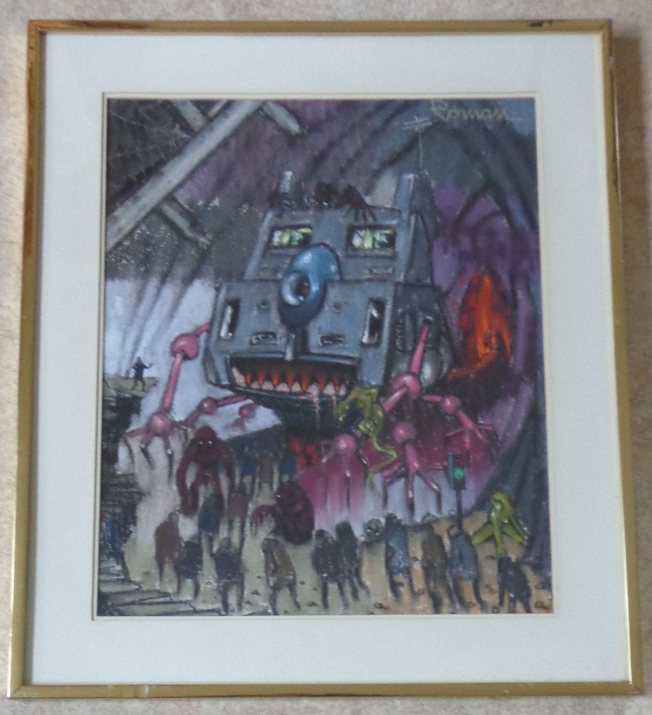 THOMAS ROMAN / RUIMTESCHIP / ORIGINEEL WERK / 72x62cm KADER, Antiek en Kunst, Ophalen, Pastel, Overig onderwerp, Papier/karton