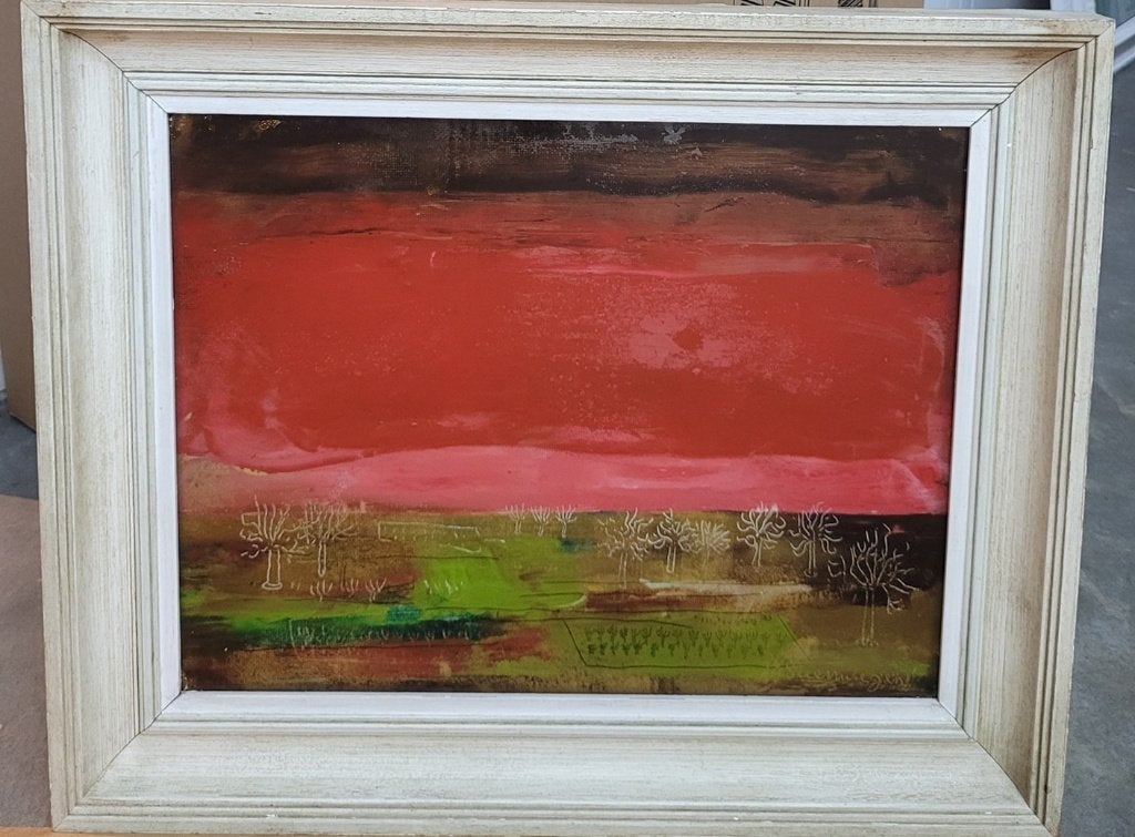 Gustave VAN STEENWEGEN, églomisé, Antiek en Kunst, Ophalen, Expressionistisch, Origineel werk, Landschap