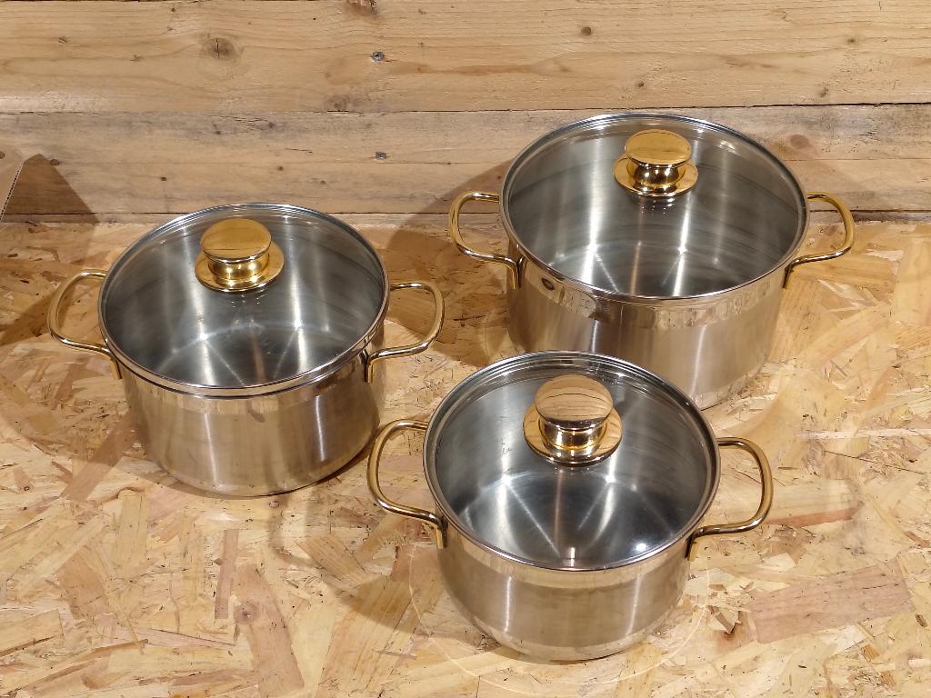 Lot 3 casseroles INOX – Dorée – Neuf., Neuf, Inox, Enlèvement, Plaque céramique