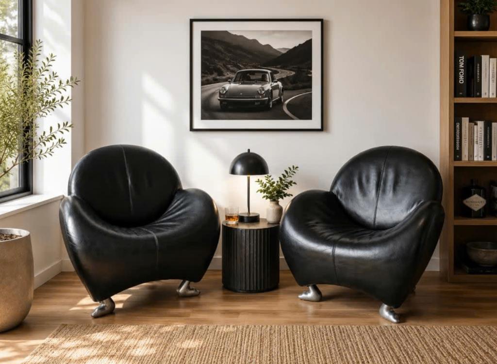 Fauteuil Leolux Papageno – cuir noir, Huis en Inrichting, Fauteuils, Gebruikt, Leer, 75 tot 100 cm, 75 tot 100 cm, Ophalen