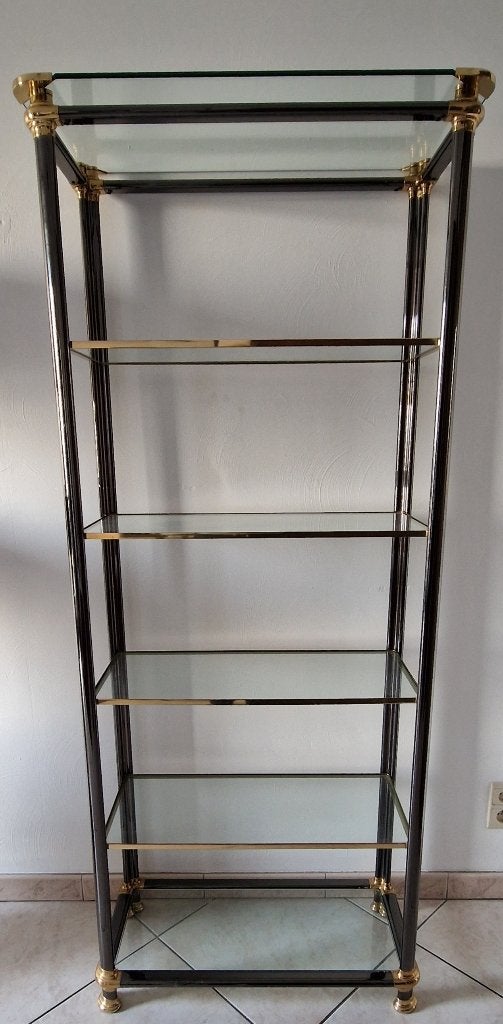 Design Luxe/Vintage Étagère en verre et métal doré 5 niveaux, Maison & Meubles, Enlèvement, Utilisé, Étagère, Verre