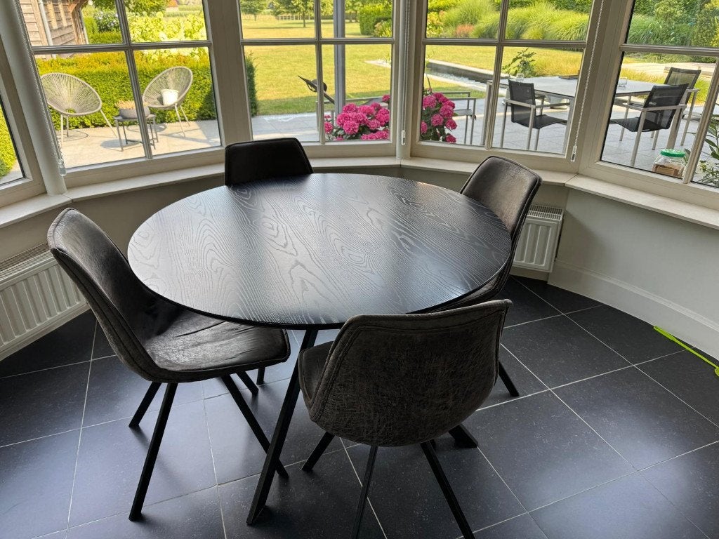 Ronde tafel 120cm met donkerbruin hout motief, Ophalen, Gebruikt, Rond, Modern