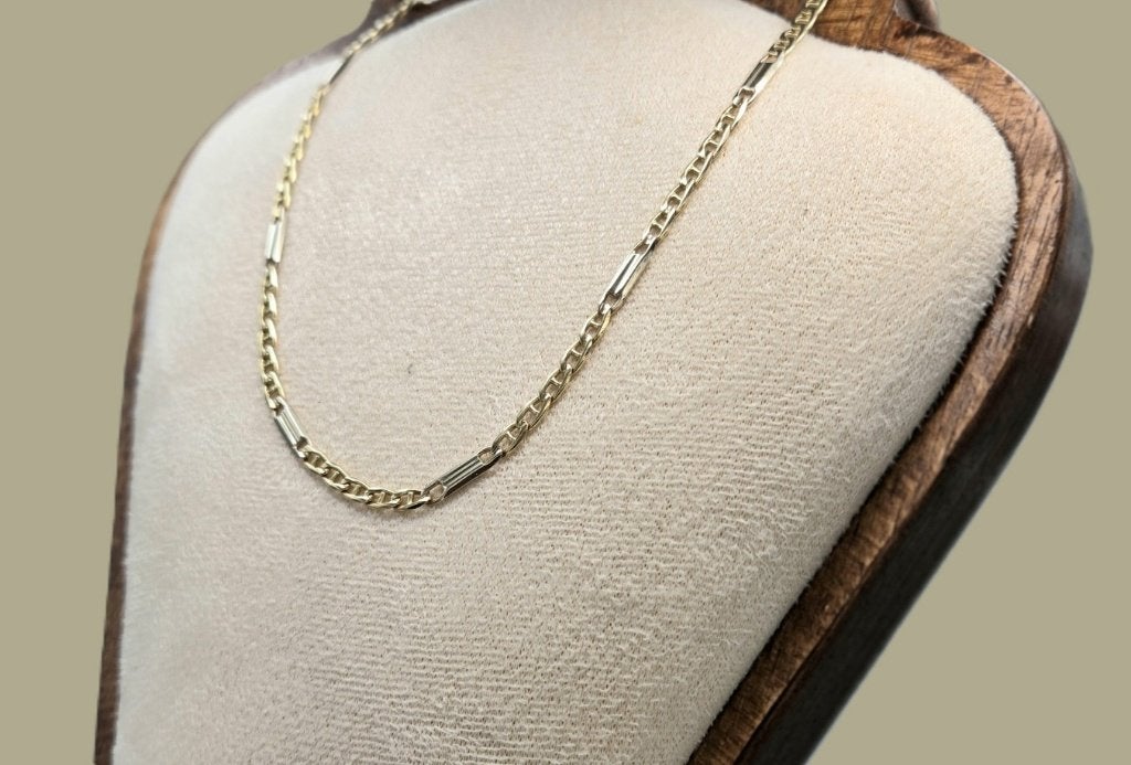 Vintage gouden bicolor ankerschakelketting plaatjes.2026/564, Enlèvement ou Envoi, Comme neuf, Or, Or