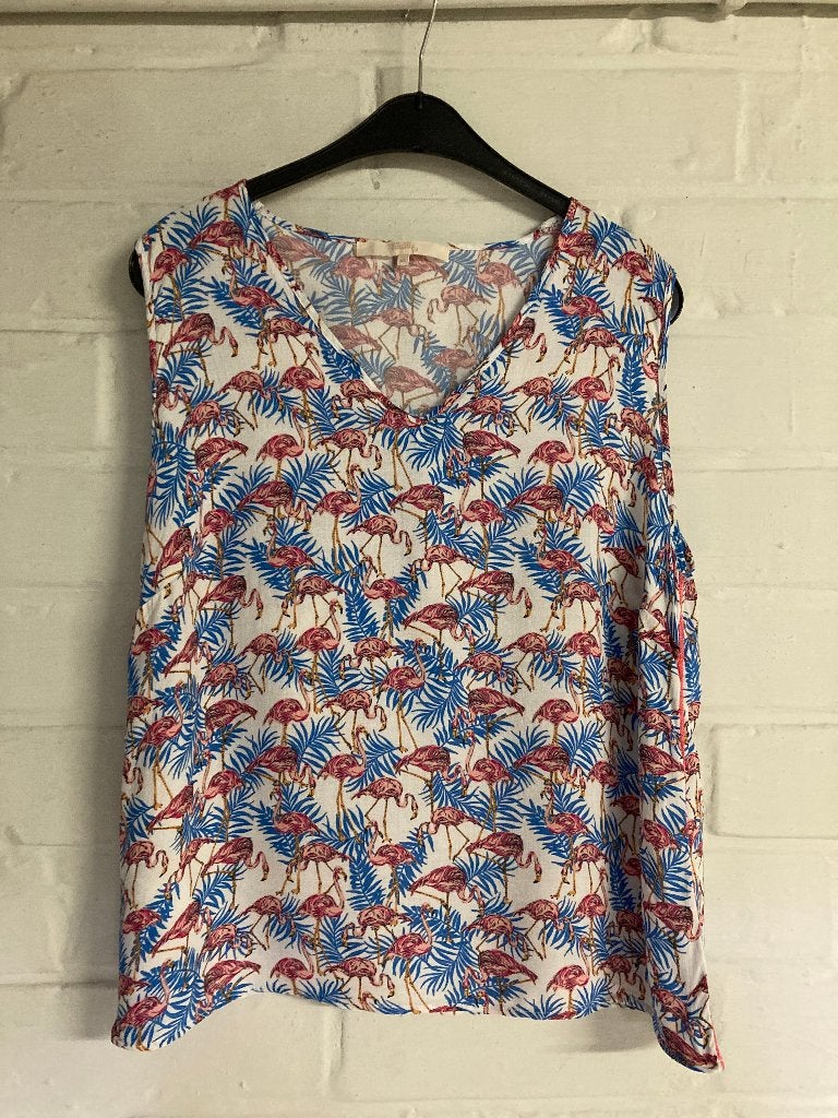 Wit topje met roze flamingo's, Comme ça, 44, Maat 42/44 (L), Zo goed als nieuw, Roze, Zonder mouw