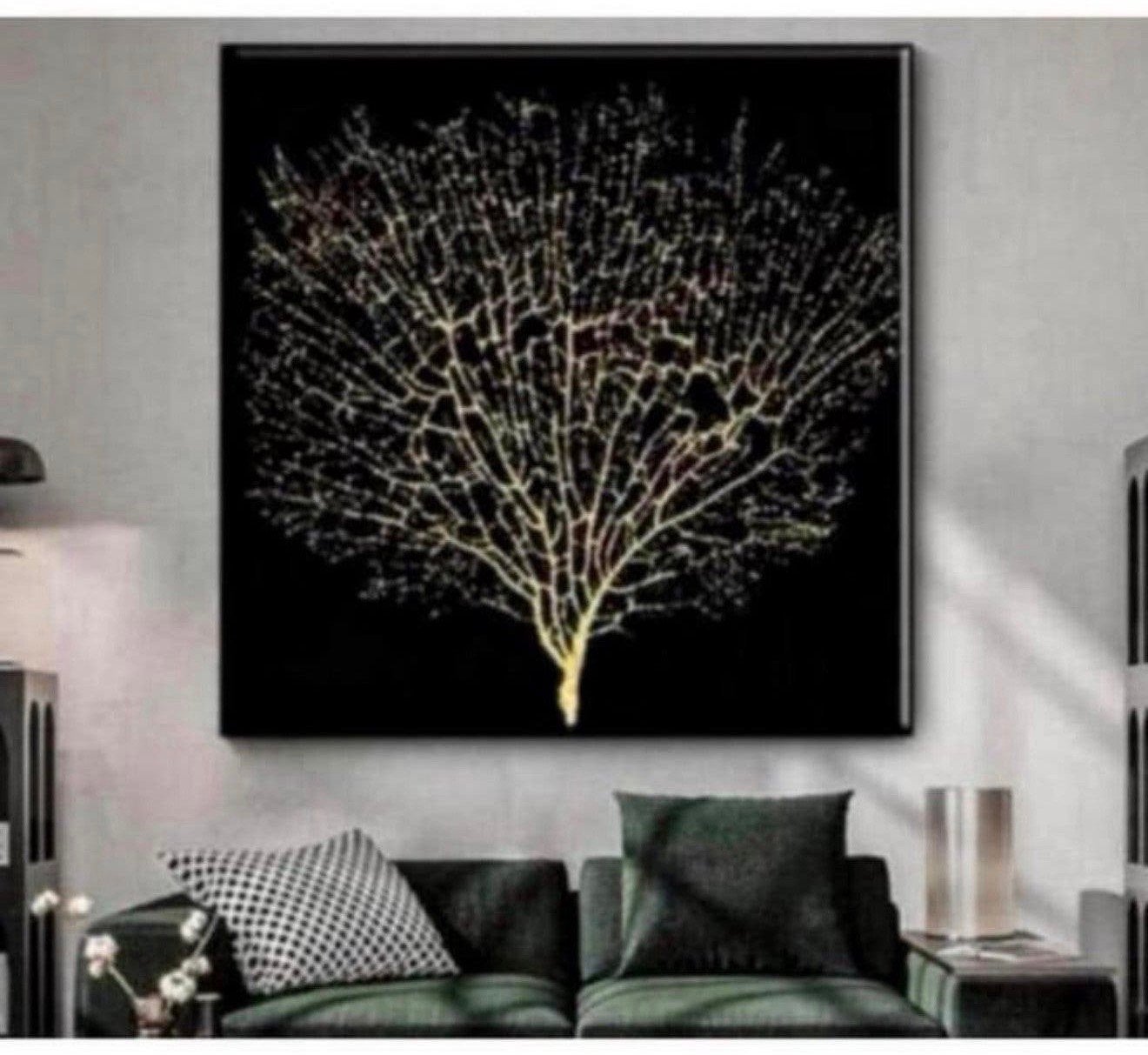 Abstract Gouden Boom van Leven goud levensboom canvas 90x90, Huis en Inrichting, 90 cm, Nieuw, Ophalen of Verzenden, Goud