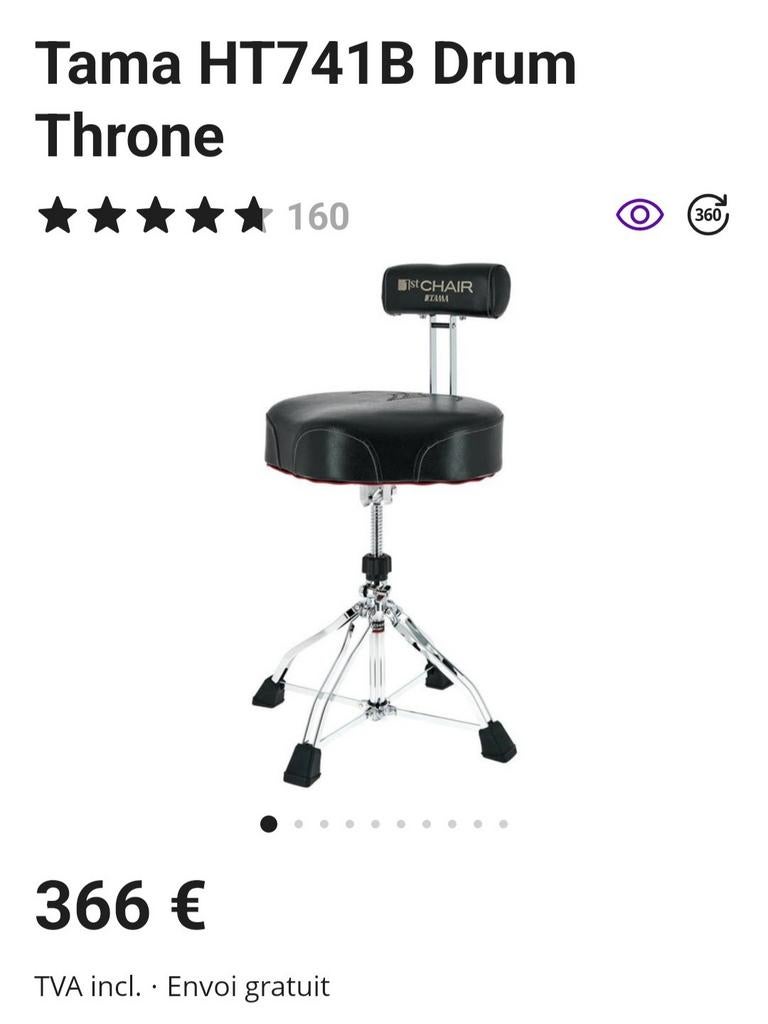 TAMA siège en cuir avec dossier réglable., Muziek en Instrumenten, Drumstellen en Slagwerk, Ophalen, Tama