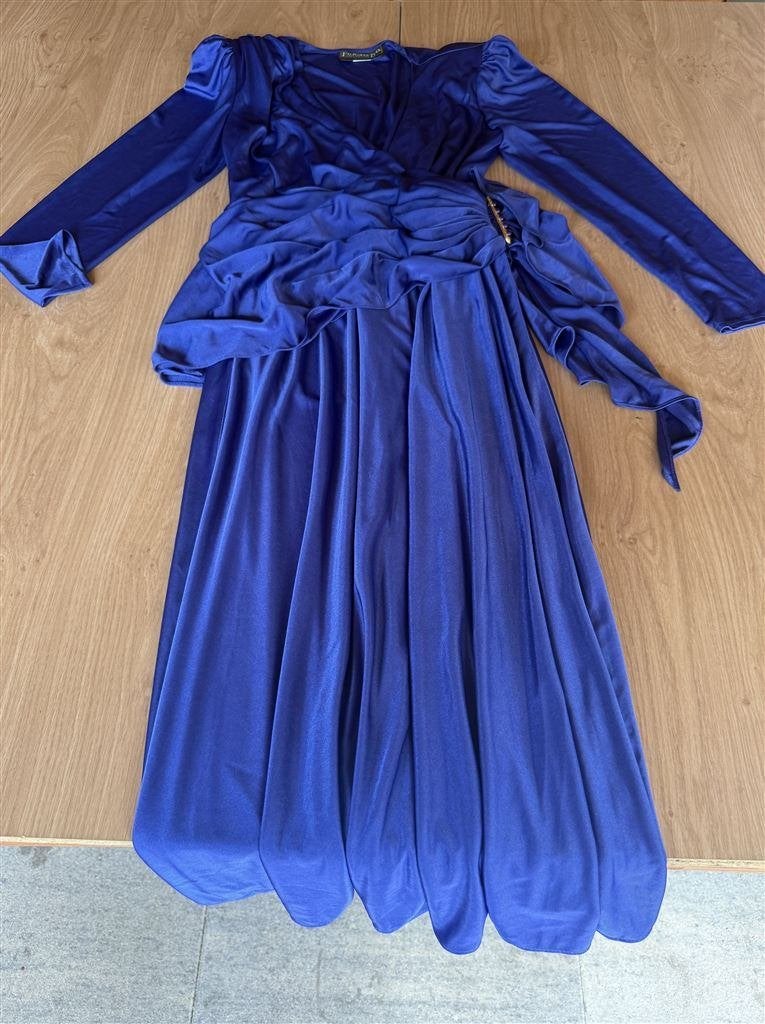 Vintage Filigree LTD Paarse Geplooide Midi Jurk Jaren 80 - M, Kleding | Dames, Jurken, Ophalen of Verzenden, Zo goed als nieuw