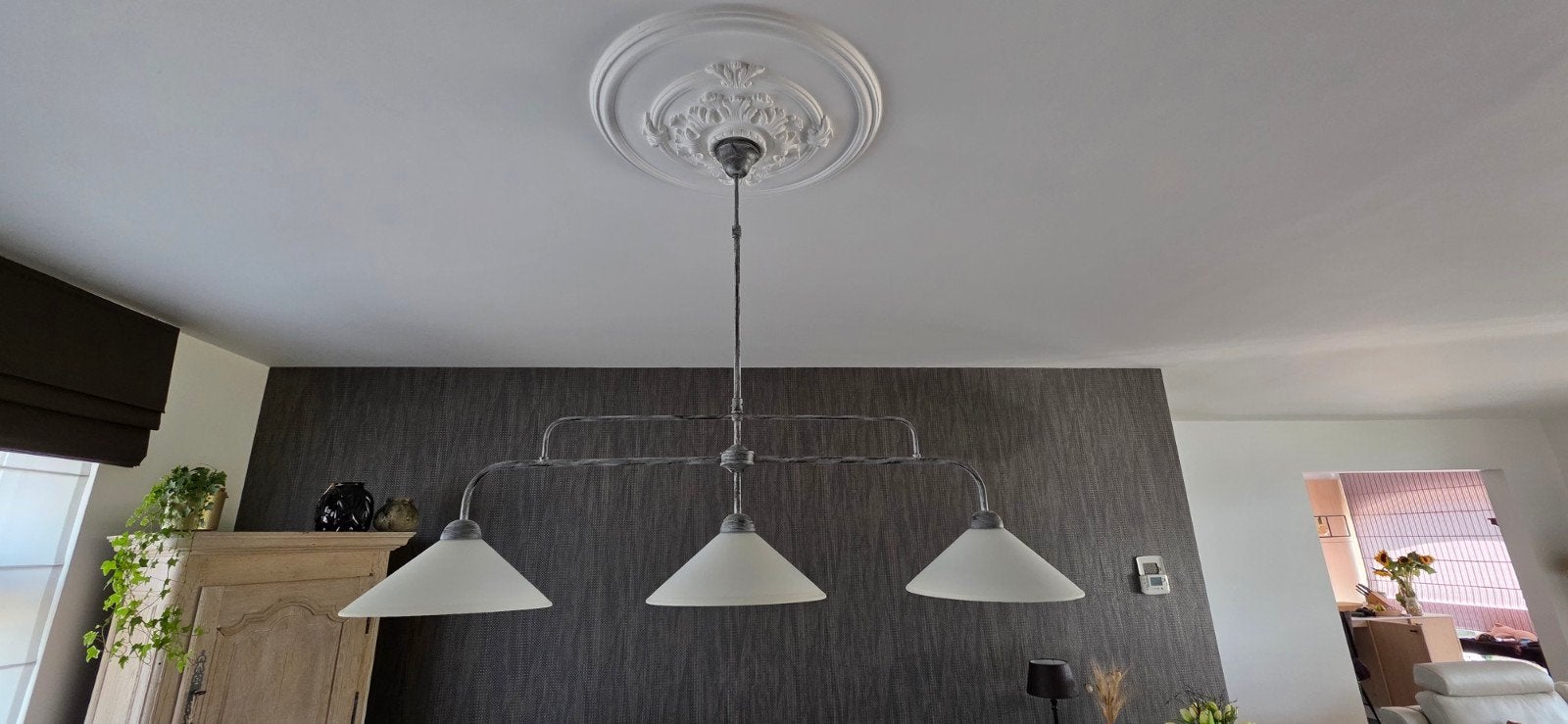 luster grijs met 3 lampen, Huis en Inrichting, Ophalen