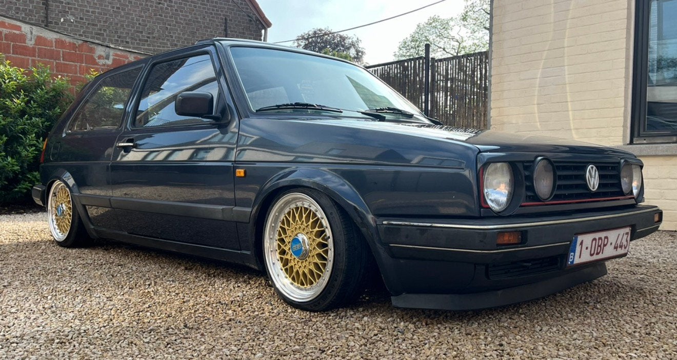 Golf mk2 1989 airride, Auto's, Volkswagen, Particulier, Golf, Diesel, 3 deurs, Handgeschakeld, Blauw, Grijs, Stof, Voorwielaandrijving