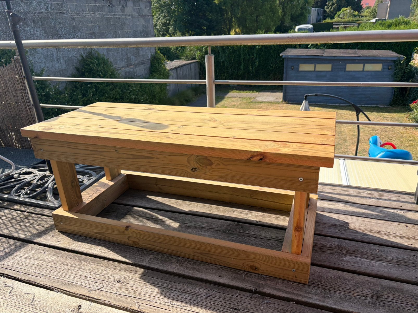 Houten terras bank 120x49x49,5 LBH, Ophalen, Zo goed als nieuw, Hout