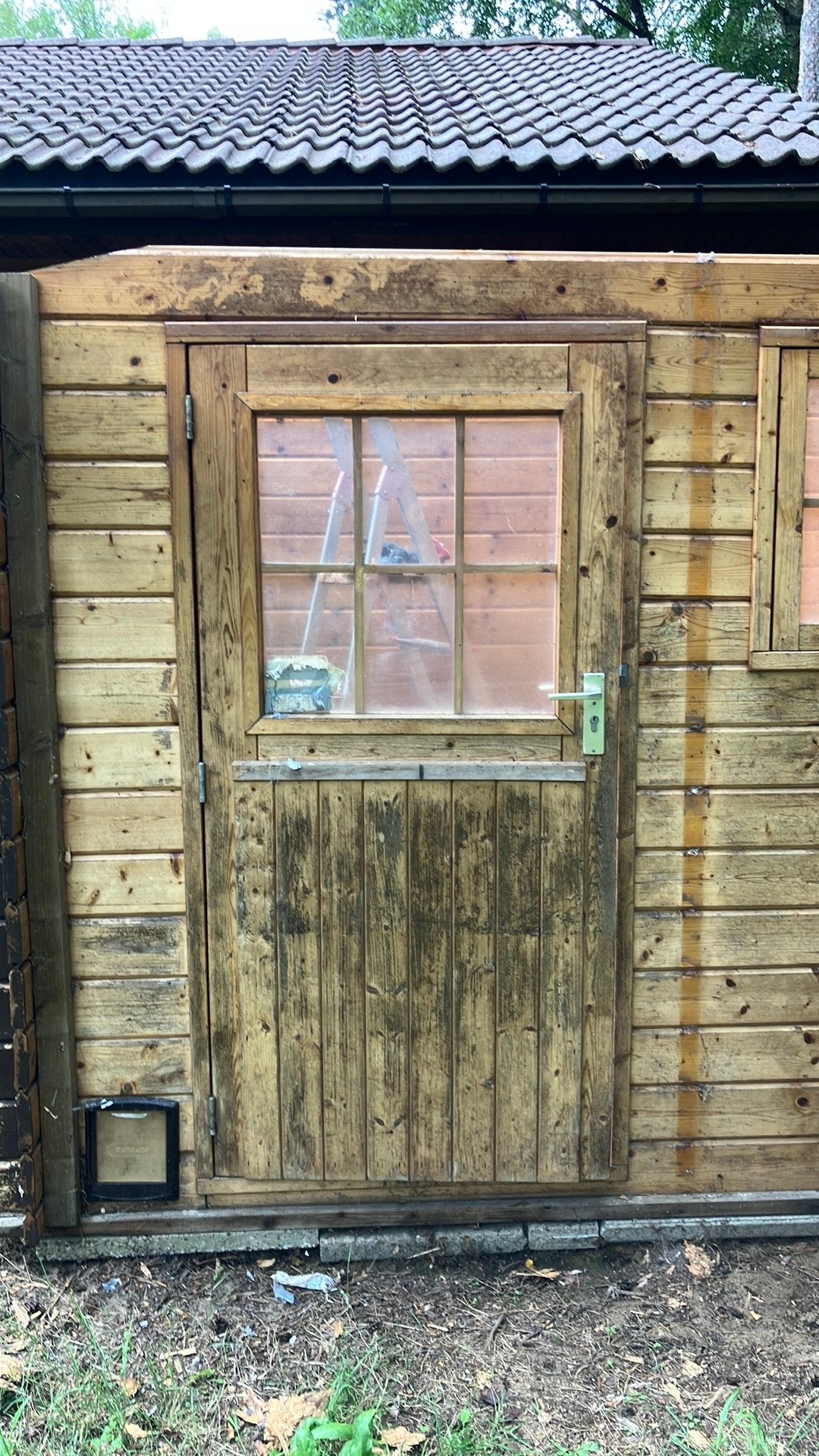 Tuinhuisdeur en kipraampje raam grenen, Gebruikt, Tuinhuis, Hout, Ophalen
