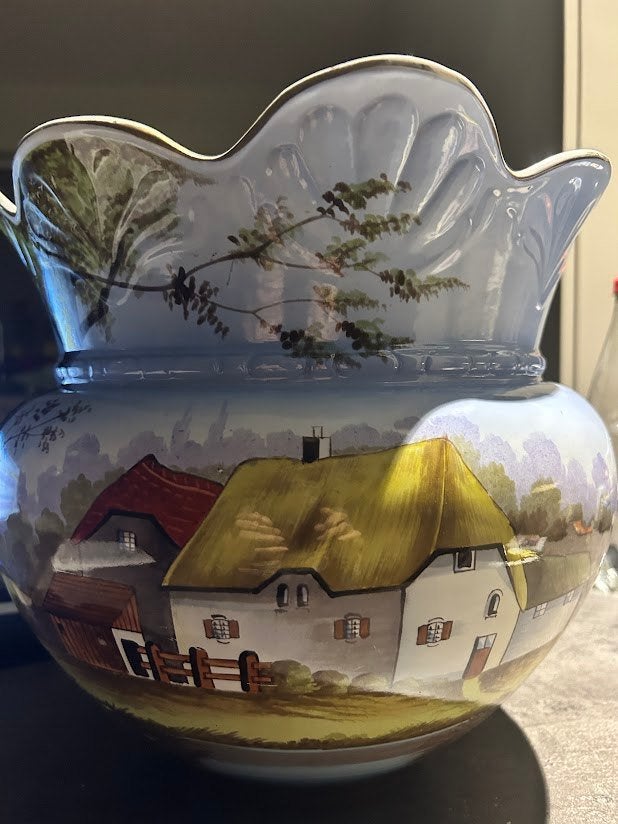 geglazuurde faience vaas/pot, Tuin en Terras, Bloempotten, Gebruikt, Aardewerk, Binnen, Minder dan 40 cm, 25 tot 40 cm, Rond, Ophalen