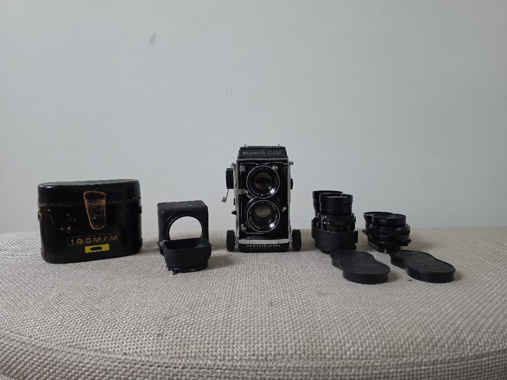 Mamiya C220 + 80 mm + 55 mm + 180 mm en accessoires, Audio, Tv en Foto, Ophalen, Spiegelreflex, Zo goed als nieuw, Overige Merken