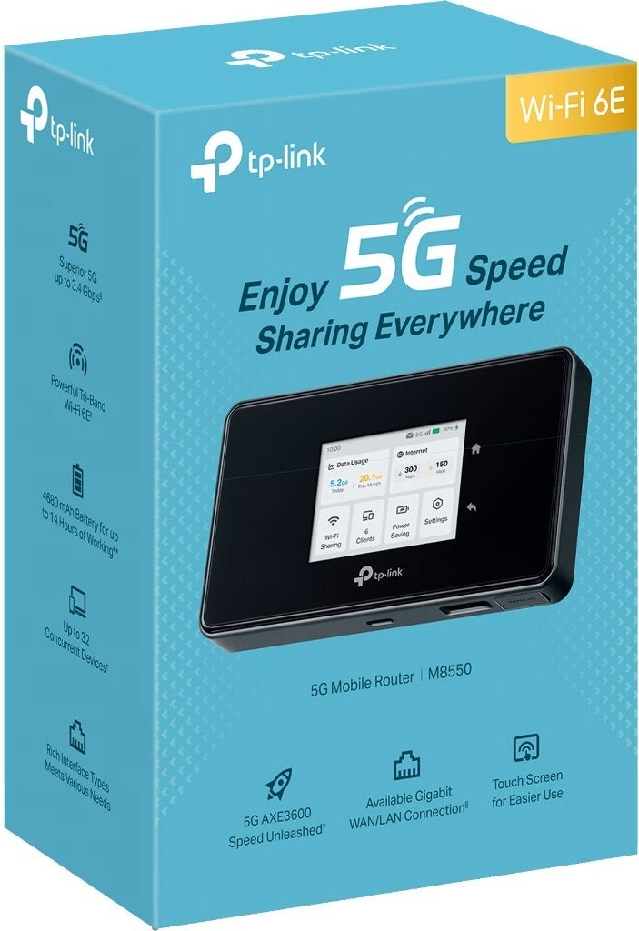 TP-Link M8550 5G HotSpot Wi-Fi 6E mobiele router (AXE3600), Computers en Software, Routers en Modems, Ophalen, Zo goed als nieuw