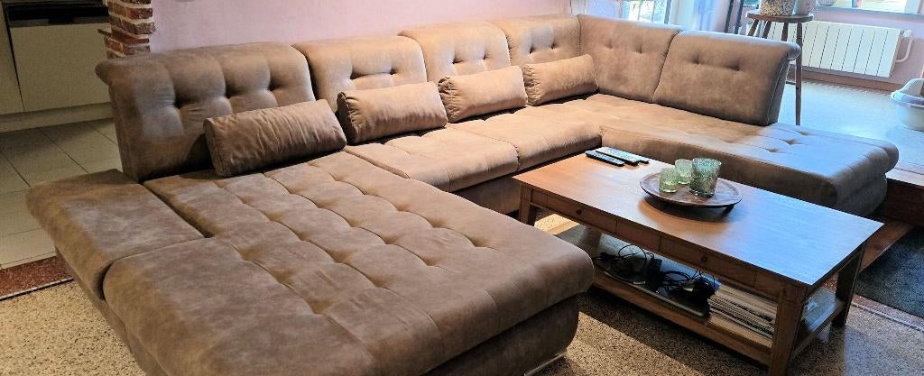Hoeksalon U-vorm met slaapfunctie, Huis en Inrichting, Ophalen, Hoekbank, 300 cm of meer, Zo goed als nieuw