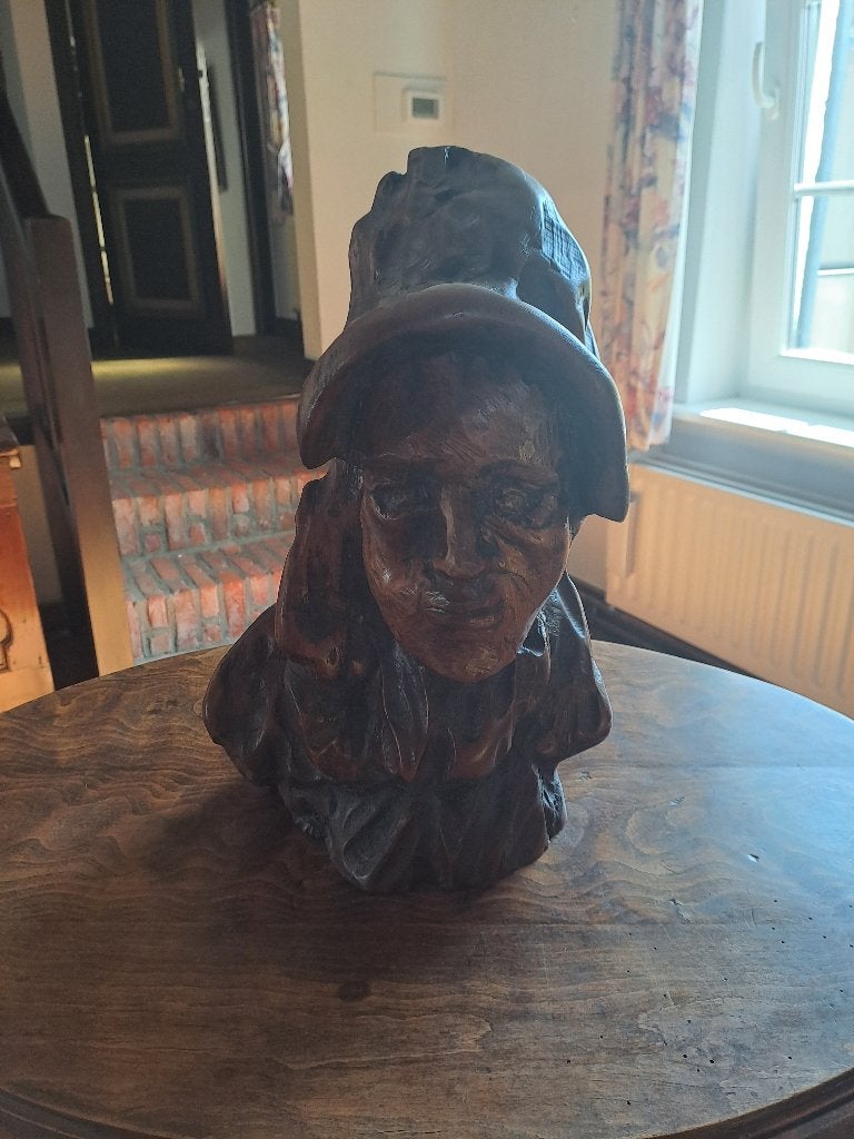 Karakteristieke antieke houten buste – Handgesneden, Ophalen, Buste, Handgemaakt, 20 - 50 cm