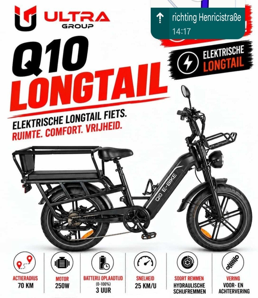 nieuw Q10 longtail elektrische familiefiets, Enlèvement, Neuf, Overige merken