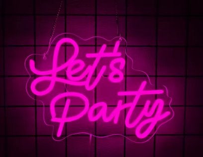 LED lamp neon stijl Let's Party (35x27.5cm) Nieuw., Ophalen of Verzenden, Nieuw, Lichtbak of (neon) lamp