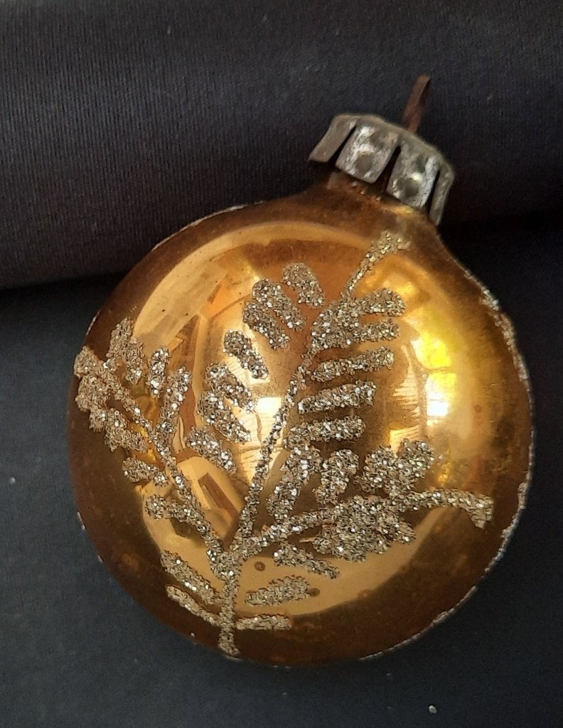 Vintage goud glas kerstbal, Diversen, Ophalen of Verzenden, Gebruikt