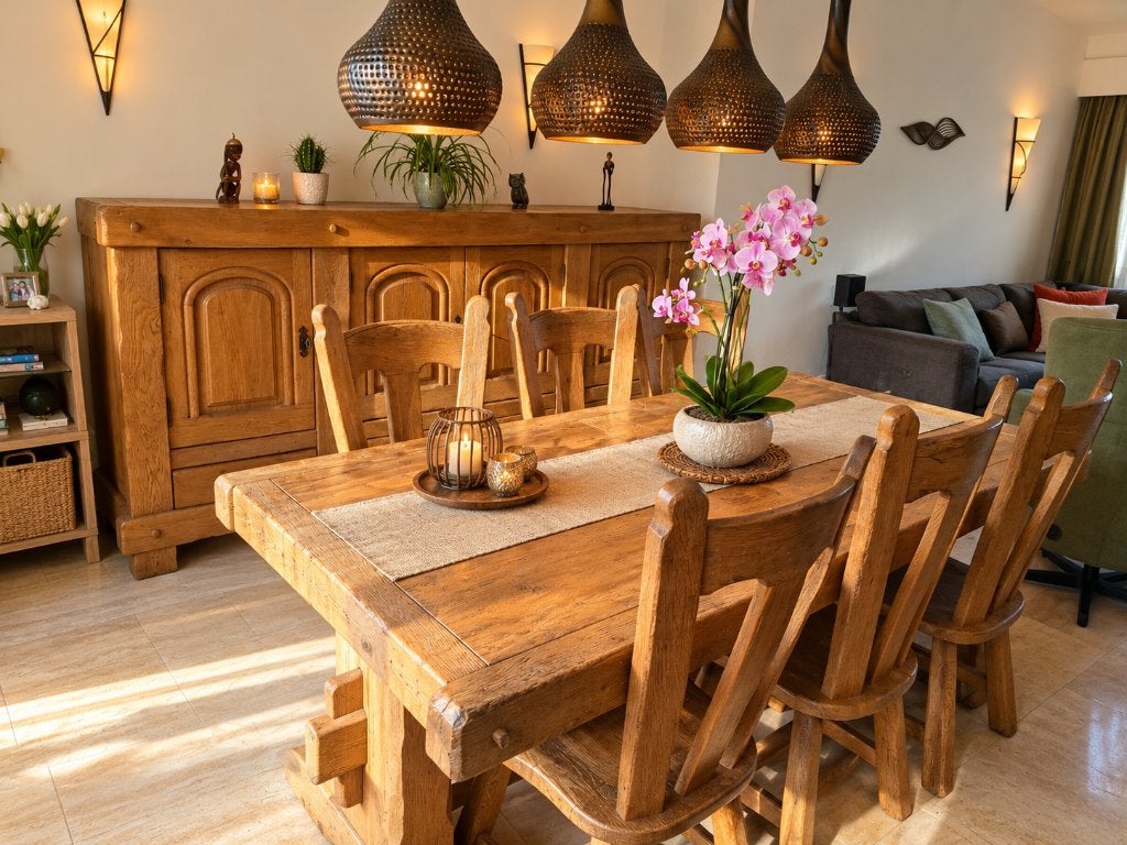 Warme eiken eetkamer buffet eettafel, Huis en Inrichting, Ophalen, Zo goed als nieuw, Kloostertafel, 4 tot 6 stoelen
