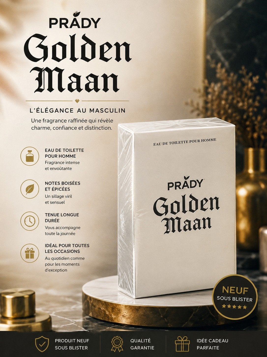 Neuf parfum 100ml golden man prady, Enlèvement ou Envoi