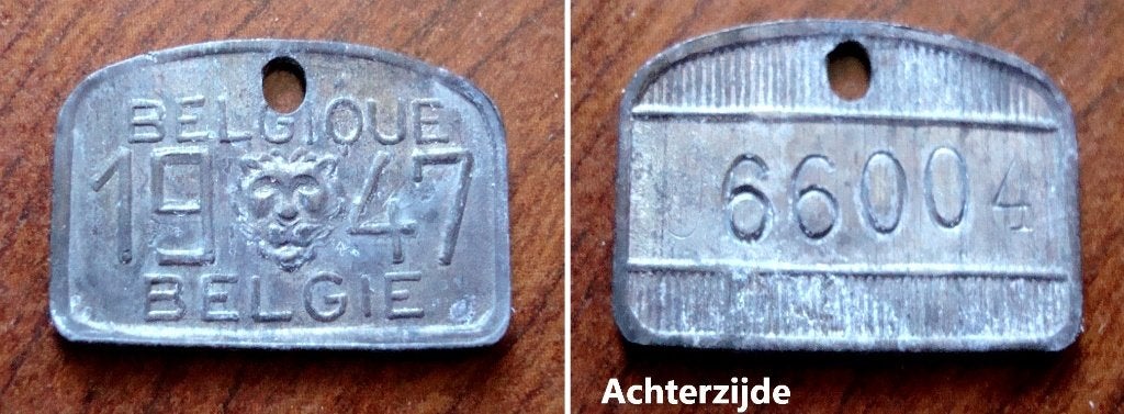 Belgische zinken hondenpenning 1947, Verzenden, Overige materialen