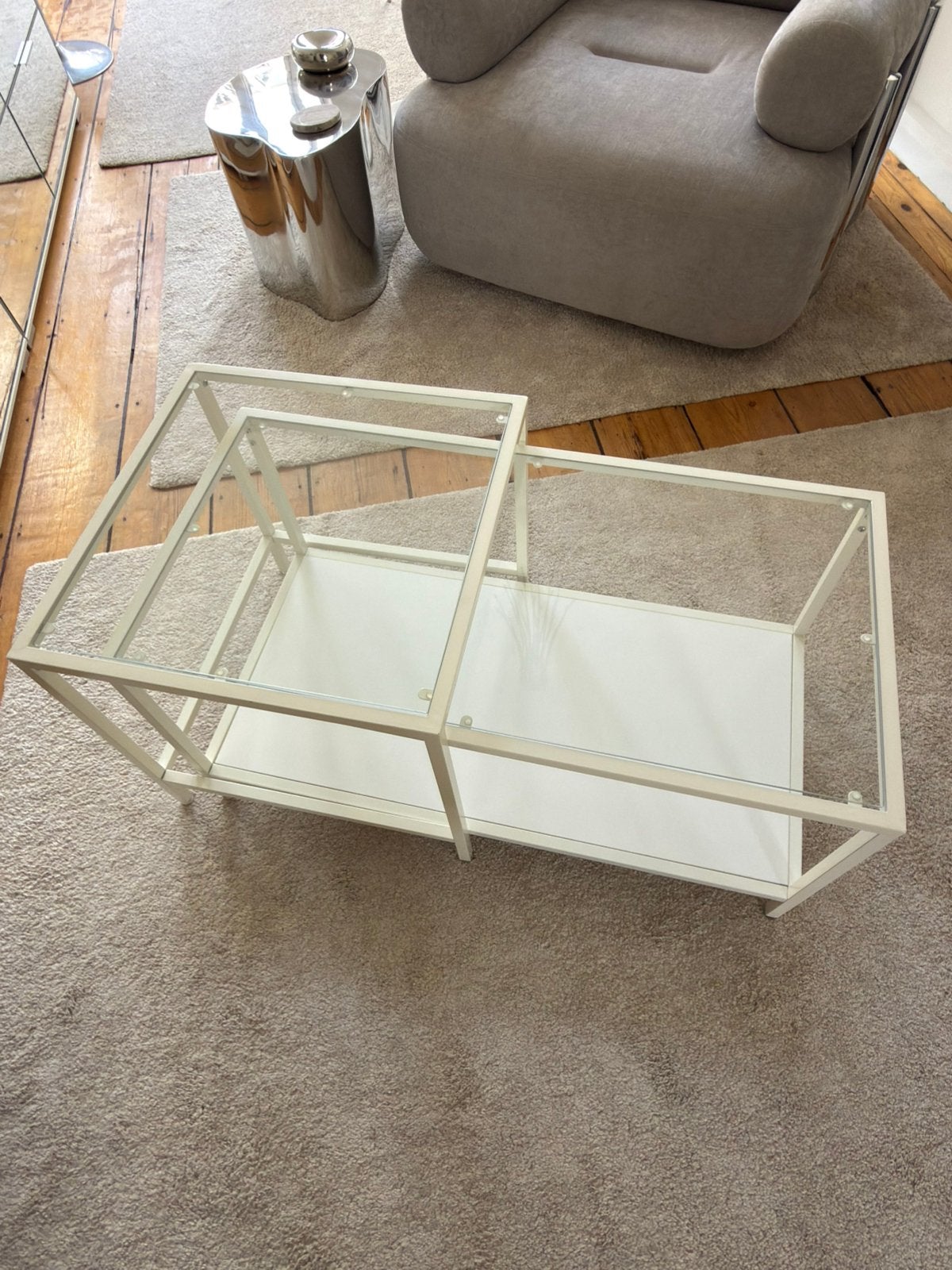 IKEA VITTSJÖ salontafels (set van 2) – wit / glas, Enlèvement, Utilisé, Verre
