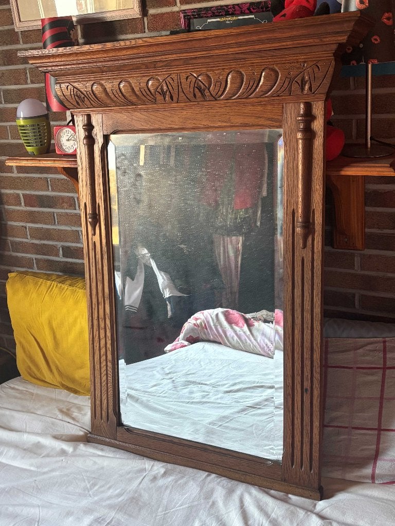 Ancien Miroir en chêne., Enlèvement, Rectangulaire, 50 à 100 cm, 100 à 150 cm