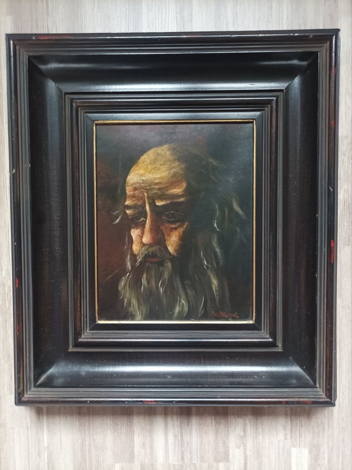 Schilderij portret oude man Piet Willequet, Ophalen, Gesigneerd