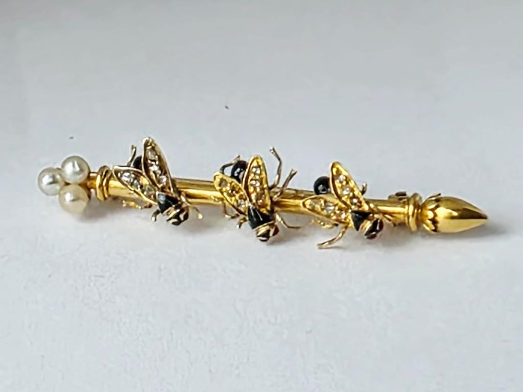 Antieke gouden broche Napoleon III tijdperk, Handtassen en Accessoires, Antieke sieraden, Broche, Goud, Met edelsteen, Ophalen of Verzenden