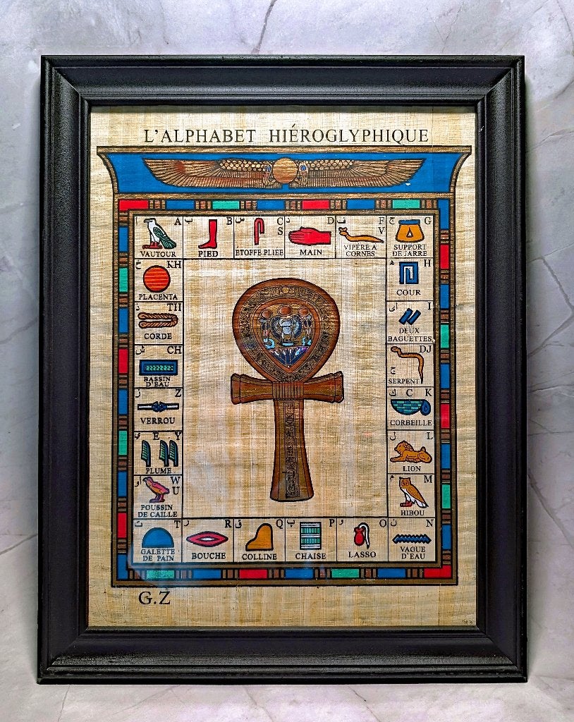 Egyptische papyrus met een Ankh-kruis, Antiek en Kunst, Verzenden