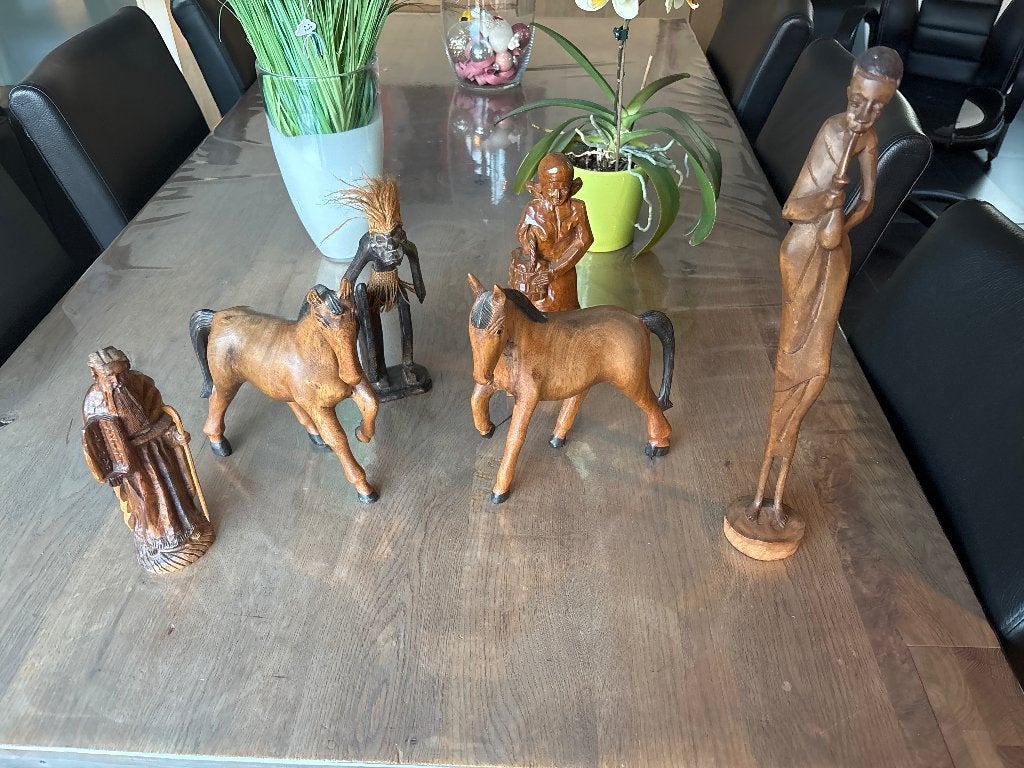 Houten handgesneden kunst voorwerpen (6stuks), Ophalen, Handgemaakt, 20 - 50 cm, Hout