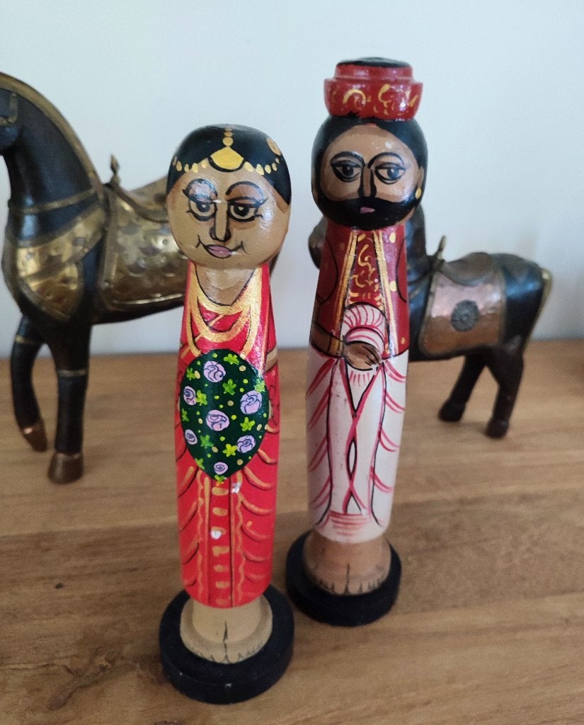 India, Channapatna handgemaakte Indiase bruid en bruidegom, Antiek en Kunst, Kunst | Niet-Westerse kunst, Hout, Handgemaakt, India