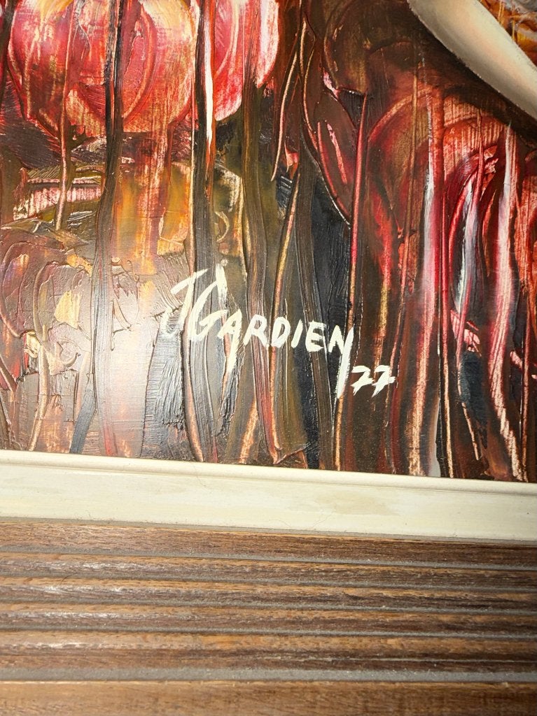 Groot surrealistisch schilderij Josian Gardien 1977 - paneel, Antiek en Kunst, Ophalen, Surrealisme, Gedateerd, Olieverf
